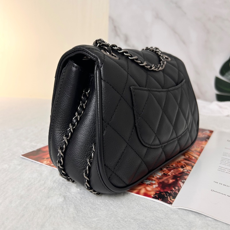 Chanel 雙 C 絎縫皮革翻蓋鏈條把手鏈帶手提包肩背包 A98549-9
