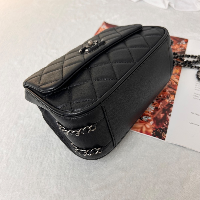 Chanel 雙 C 絎縫皮革翻蓋鏈條把手鏈帶手提包肩背包 A98549-12