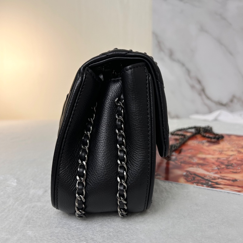 Chanel 雙 C 絎縫皮革翻蓋鏈條把手鏈帶手提包肩背包 A98549-16