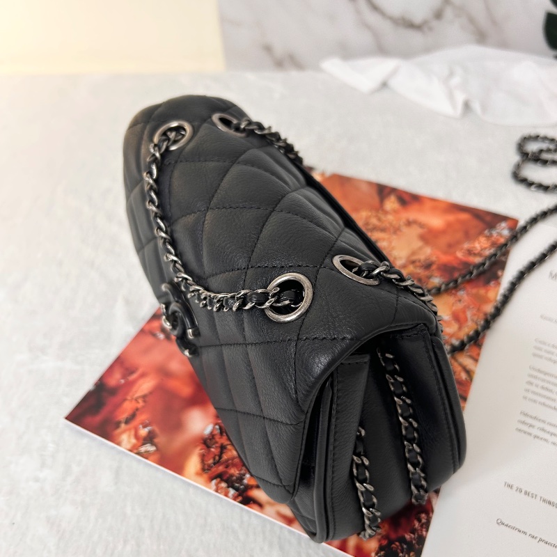 Chanel 雙 C 絎縫皮革翻蓋鏈條把手鏈帶手提包肩背包 A98549-34