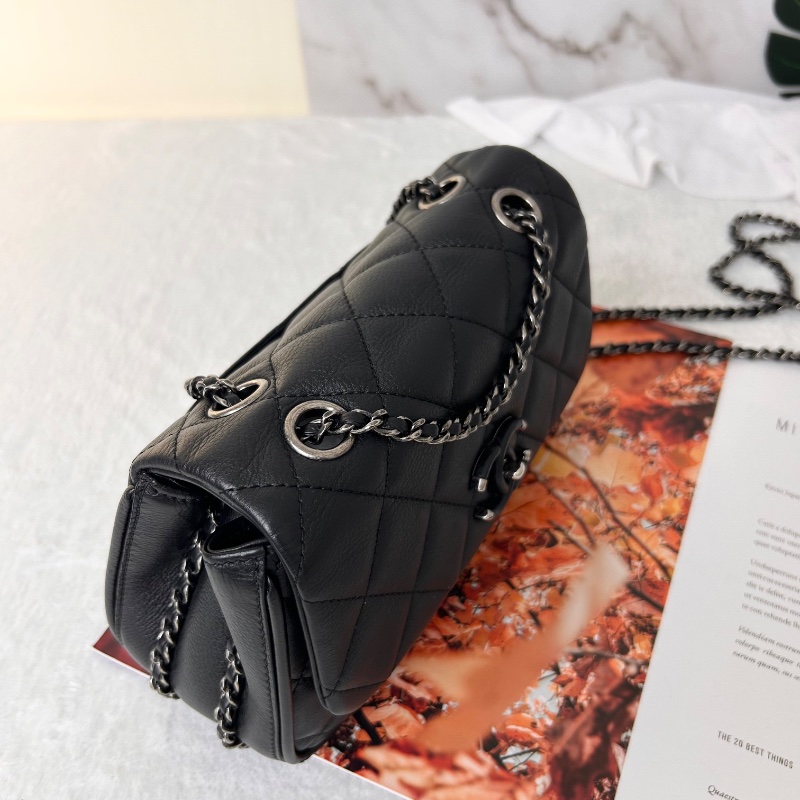 Chanel 雙 C 絎縫皮革翻蓋鏈條把手鏈帶手提包肩背包 A98549-35