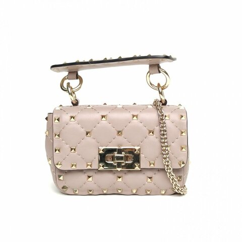 VALENTINO ROCKSTUDSPIKE超mini鏈式手袋灰色羊皮淺金扣肩背包