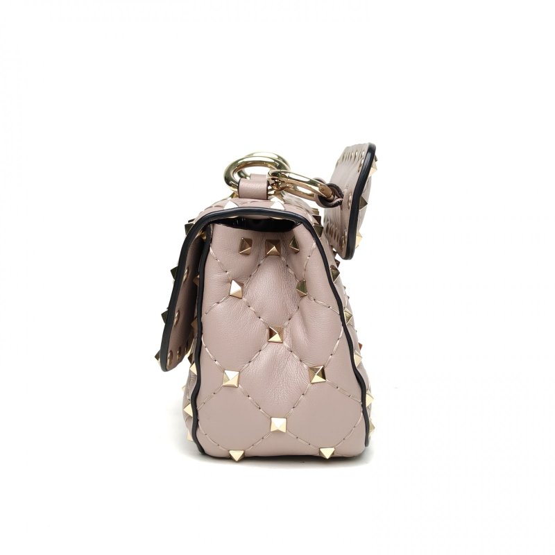 VALENTINO ROCKSTUDSPIKE超mini鏈式手袋灰色羊皮淺金扣肩背包-1