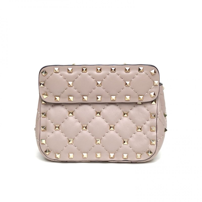VALENTINO ROCKSTUDSPIKE超mini鏈式手袋灰色羊皮淺金扣肩背包-2