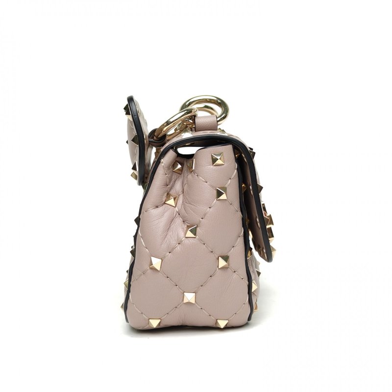 VALENTINO ROCKSTUDSPIKE超mini鏈式手袋灰色羊皮淺金扣肩背包-3