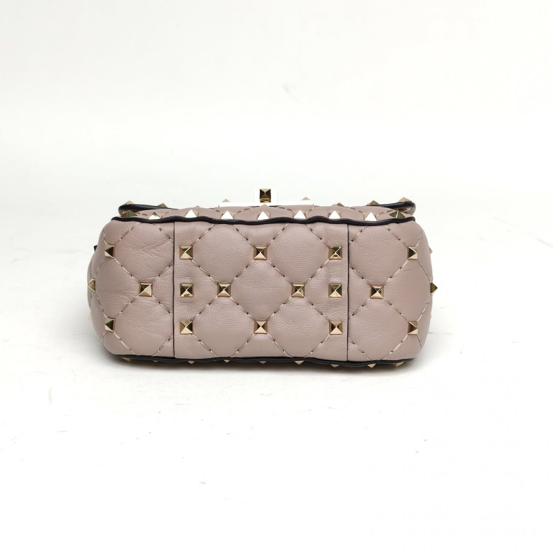 VALENTINO ROCKSTUDSPIKE超mini鏈式手袋灰色羊皮淺金扣肩背包-4
