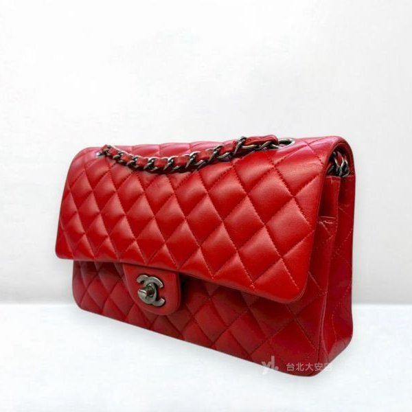 A13195-CHANEL CF25 紅色羊皮槍色釦COCO25口蓋包A01112-1