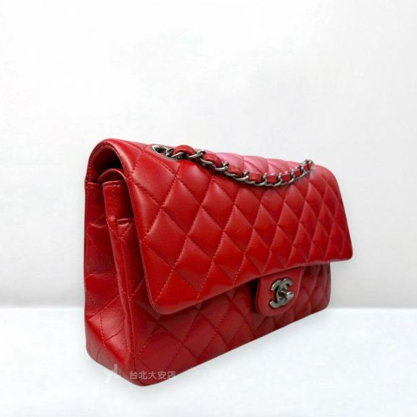 A13195-CHANEL CF25 紅色羊皮槍色釦COCO25口蓋包A01112-2