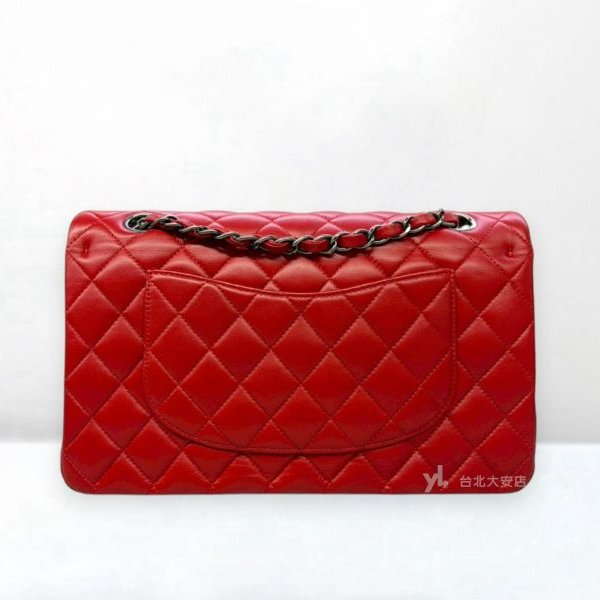 A13195-CHANEL CF25 紅色羊皮槍色釦COCO25口蓋包A01112-3