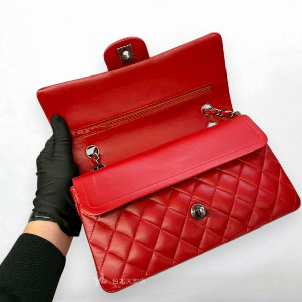 A13195-CHANEL CF25 紅色羊皮槍色釦COCO25口蓋包A01112-5