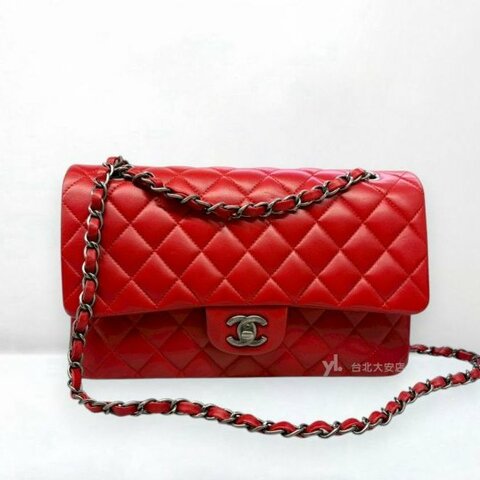 A13195-CHANEL CF25 紅色羊皮槍色釦COCO25口蓋包A01112