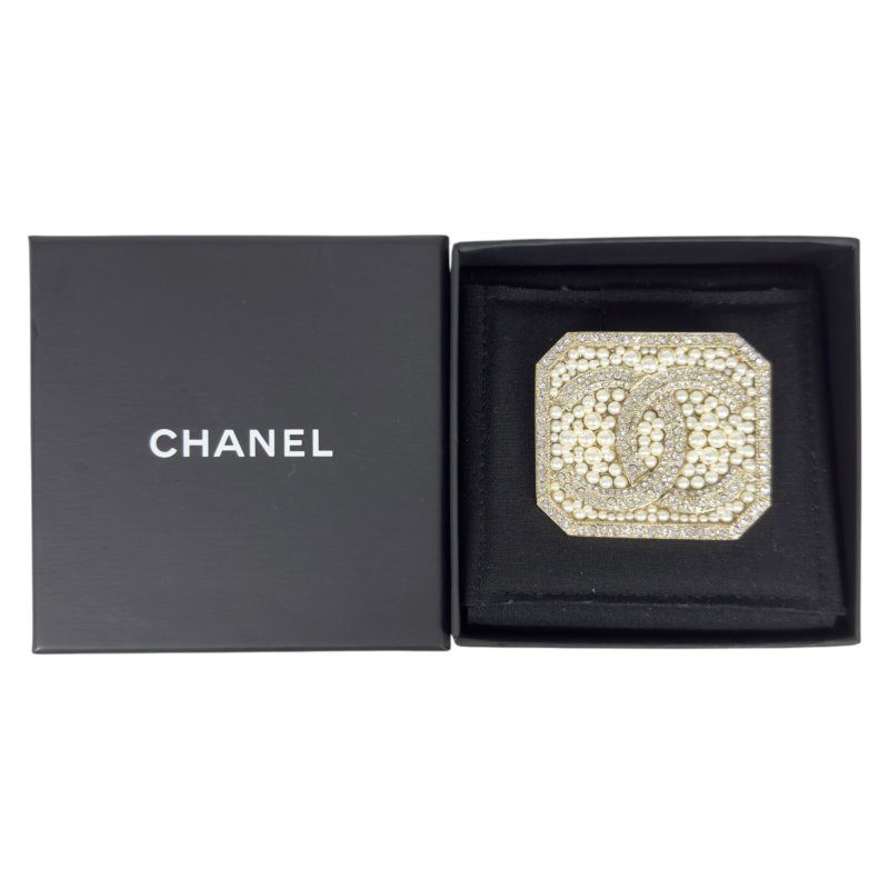 CHANEL CC 水鑽 珠珠 胸針-13