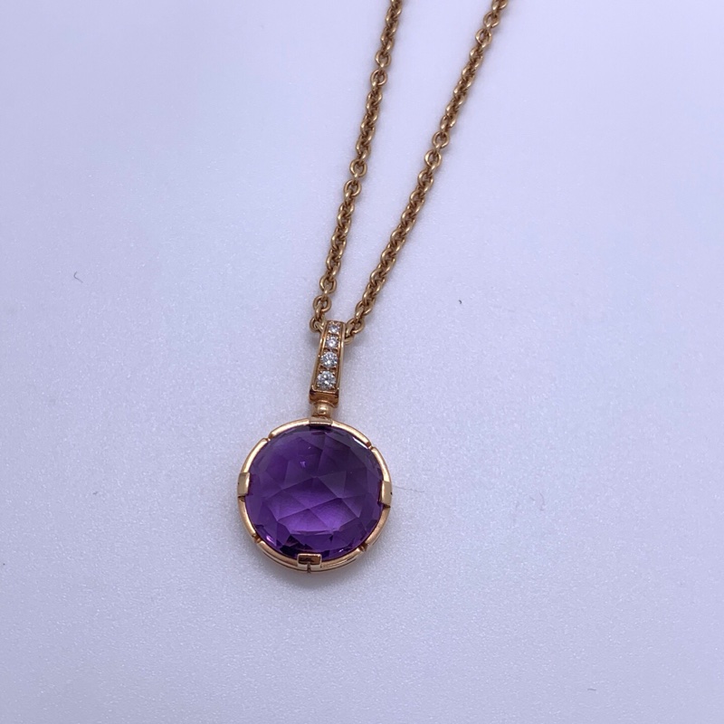 BVLGARI寶格麗  18K玫瑰金 紫水晶鑲嵌鑽石 項鍊 女款-2