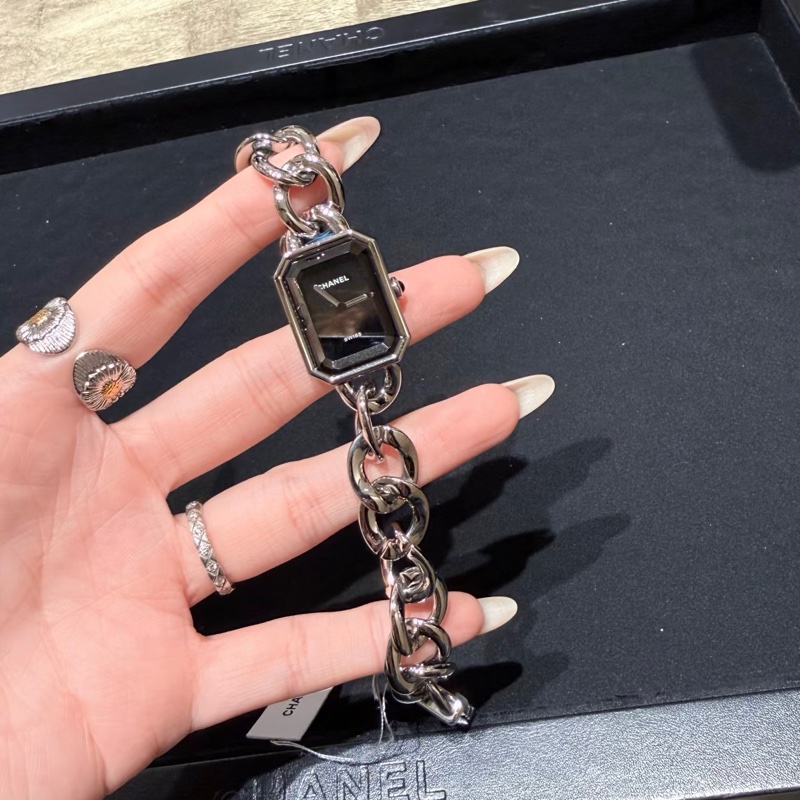 Chanel 香奈兒 Premiere黑銀鏈帶 石英腕錶®️M號-5