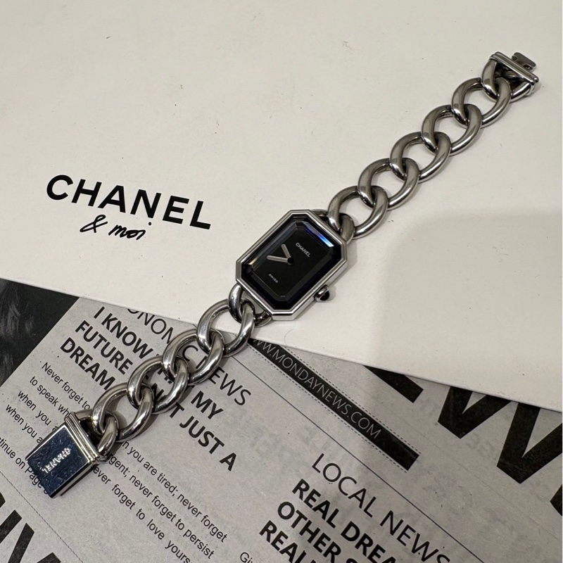 Chanel 香奈兒 Premiere黑銀鏈帶 石英腕錶®️M號-11