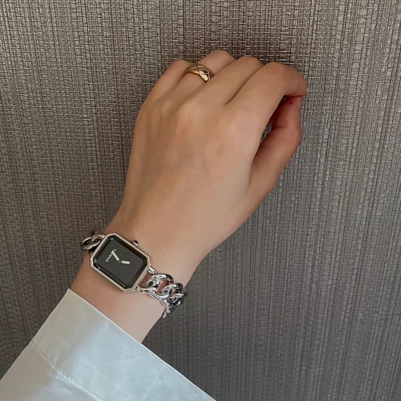 Chanel 香奈兒 Premiere黑銀鏈帶 石英腕錶®️M號-12