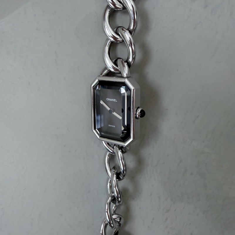 Chanel 香奈兒 Premiere黑銀鏈帶 石英腕錶®️M號-15