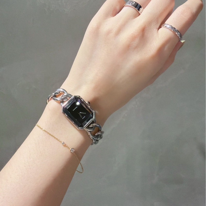 Chanel 香奈兒 Premiere黑銀鏈帶 石英腕錶®️M號-0