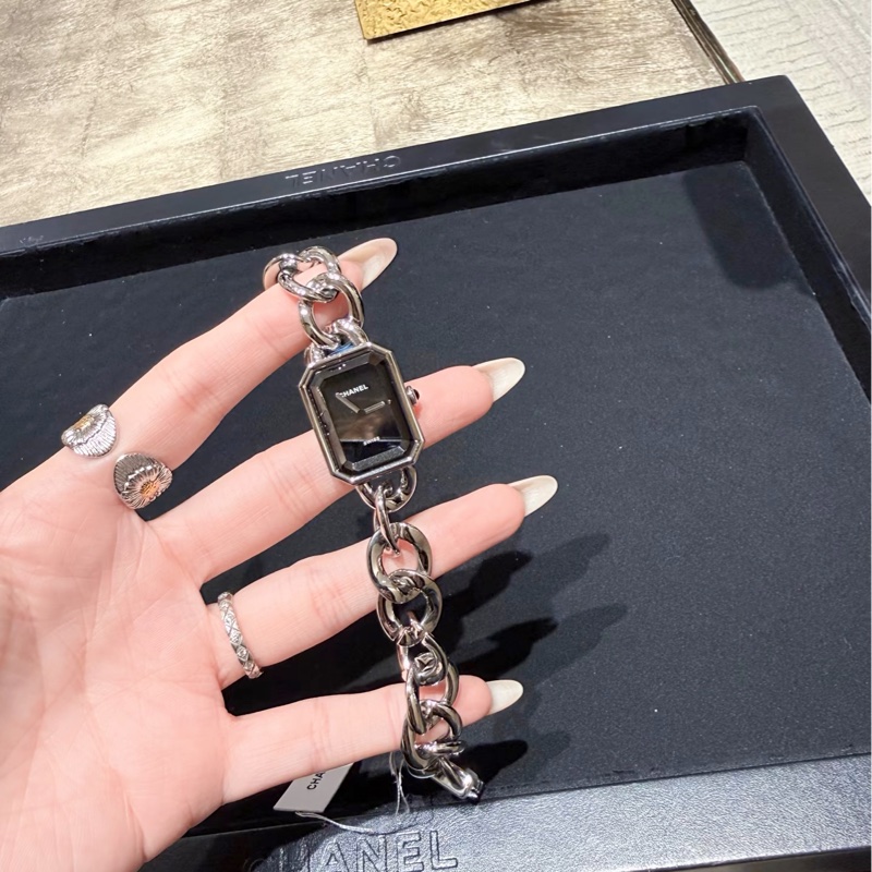 Chanel 香奈兒 Premiere黑銀鏈帶 石英腕錶®️M號-3