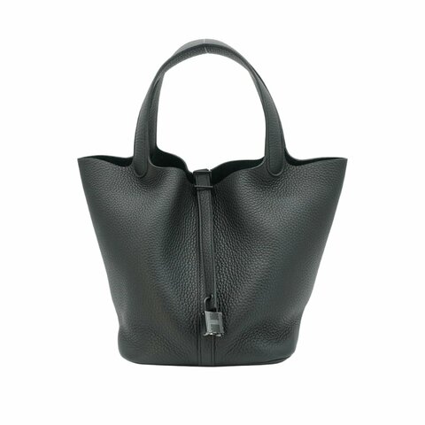 Hermes 展示品 Picotin 22 TC牛皮黑釦手提水桶包(Noir黑)