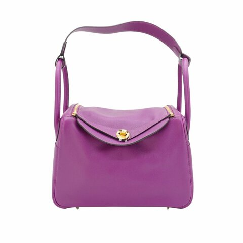 Hermes 展示品 Lindy 30 牛皮金釦手提/肩背兩用包(P9海葵紫)
