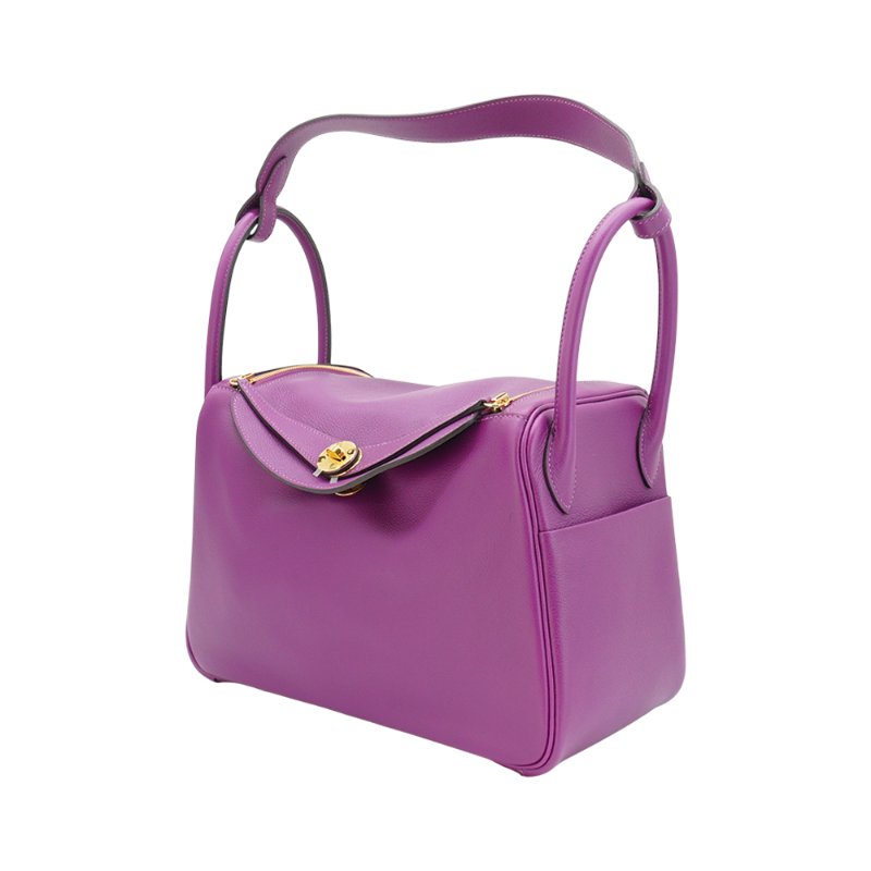 Hermes 展示品 Lindy 30 牛皮金釦手提/肩背兩用包(P9海葵紫)-1