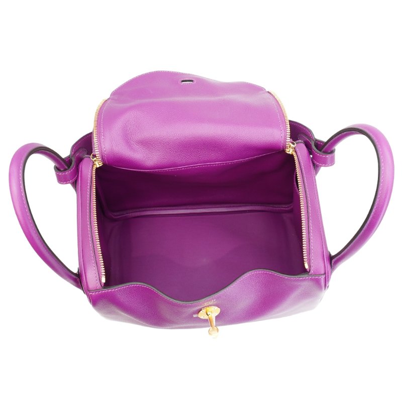 Hermes 展示品 Lindy 30 牛皮金釦手提/肩背兩用包(P9海葵紫)-4