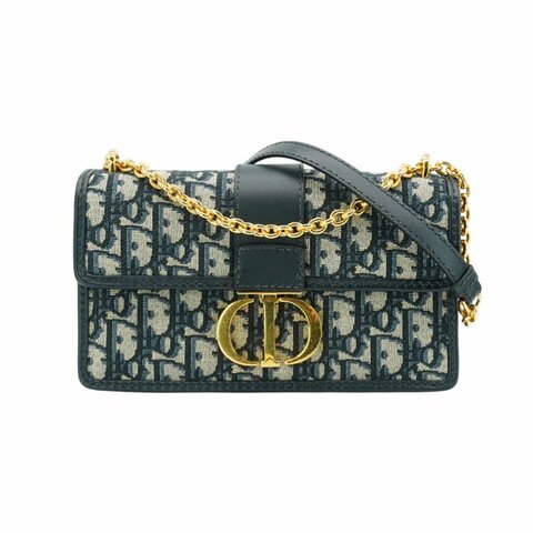 Dior 30 Montaigne East West 緹花布金釦斜背包(藍)