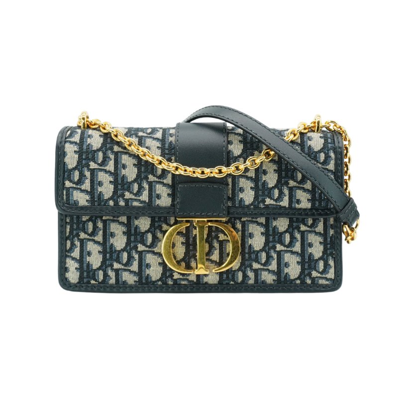 Dior 30 Montaigne East West 緹花布金釦斜背包(藍)-0
