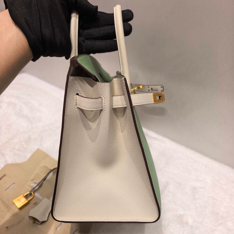 🔥（全新）Hermes 愛馬仕 birkin25 bk25 牛油果綠拼奶油白金扣  馬蹄印  k刻 附件：毛昝，鑰匙和鎖。❤️正品保障-2