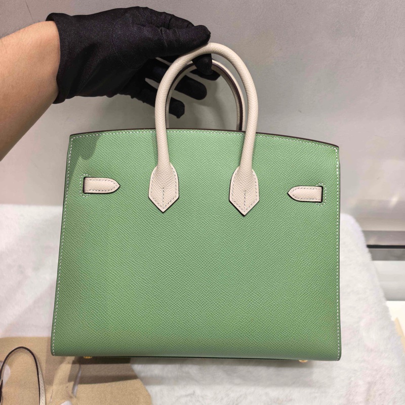 🔥（全新）Hermes 愛馬仕 birkin25 bk25 牛油果綠拼奶油白金扣  馬蹄印  k刻 附件：毛昝，鑰匙和鎖。❤️正品保障-3