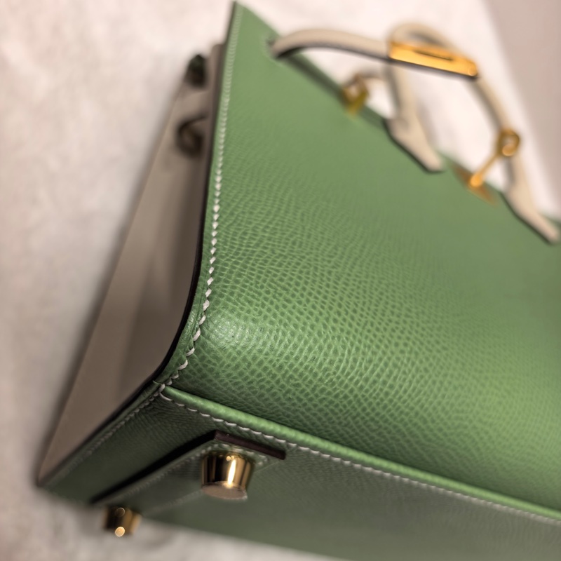 🔥（全新）Hermes 愛馬仕 birkin25 bk25 牛油果綠拼奶油白金扣  馬蹄印  k刻 附件：毛昝，鑰匙和鎖。❤️正品保障-8