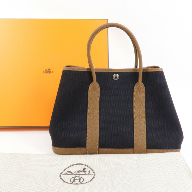 HERMES 帆布Garden Party TPM手挽袋Noir/Alezan-7