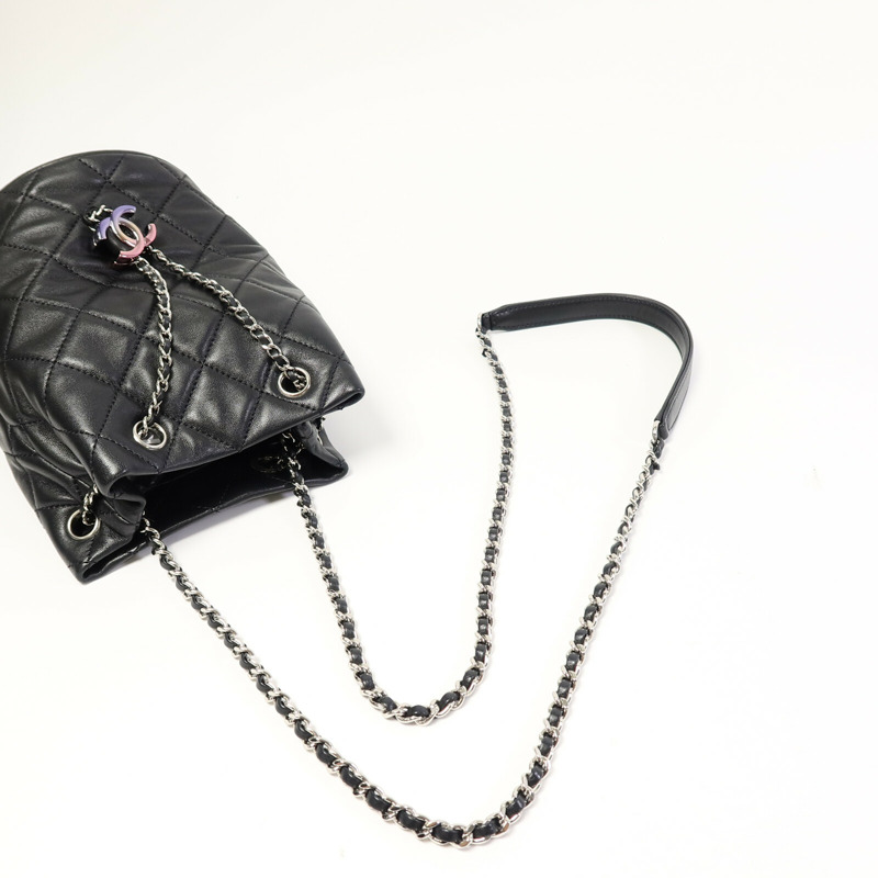 CHANEL 羊皮皮革Bucket Bag鏈帶肩背袋-8