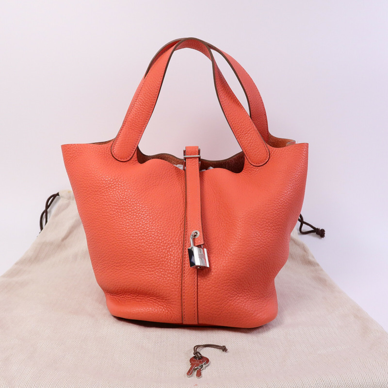 HERMES Clemence皮革Picotin MM扣手挽袋Rose Jaipur-9