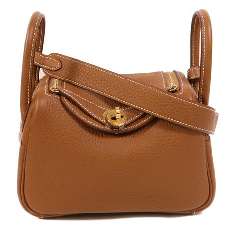 HERMES Clemence皮革Mini Lindy金扣手挽肩背兩用袋Gold