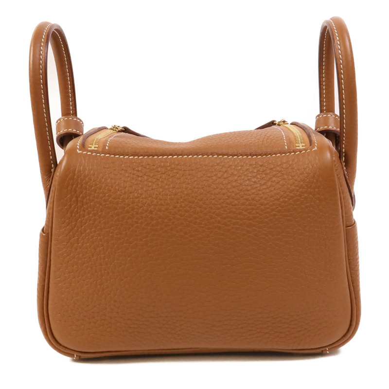 HERMES Clemence皮革Mini Lindy金扣手挽肩背兩用袋Gold-1