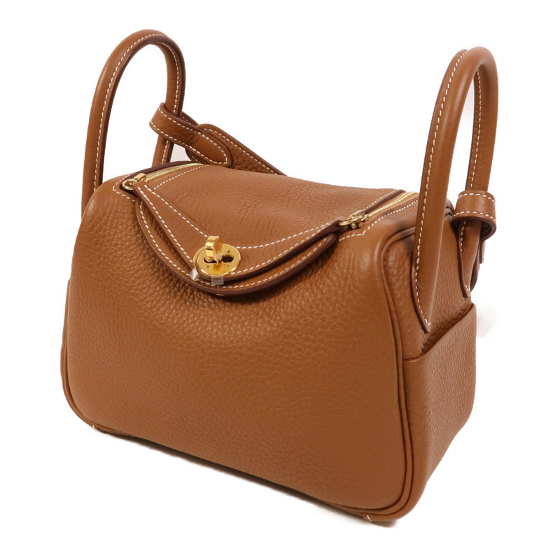 HERMES Clemence皮革Mini Lindy金扣手挽肩背兩用袋Gold-2