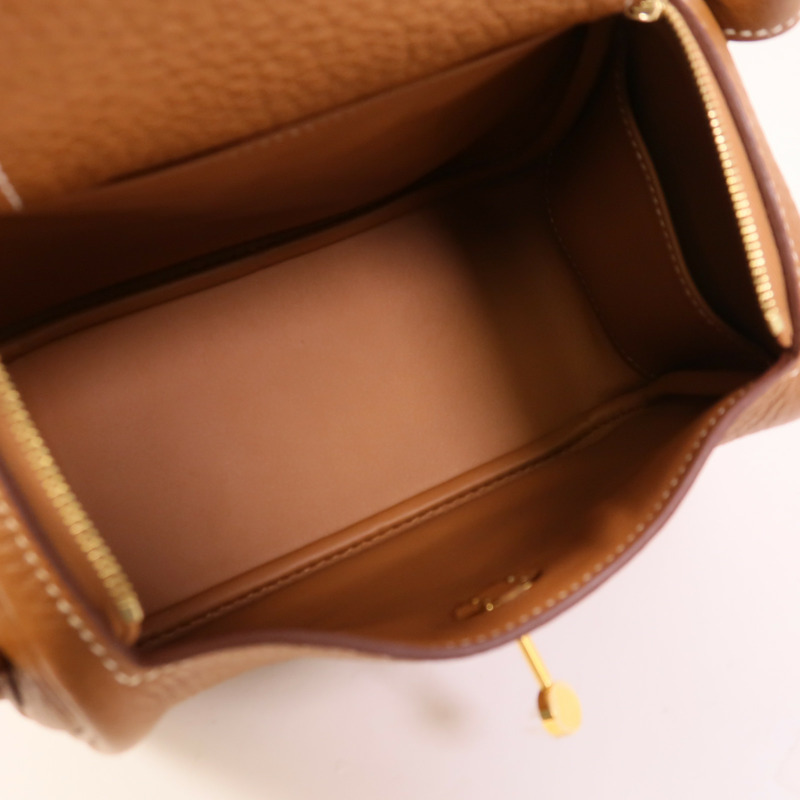 HERMES Clemence皮革Mini Lindy金扣手挽肩背兩用袋Gold-4