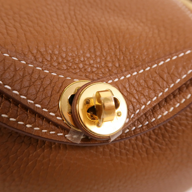 HERMES Clemence皮革Mini Lindy金扣手挽肩背兩用袋Gold-7
