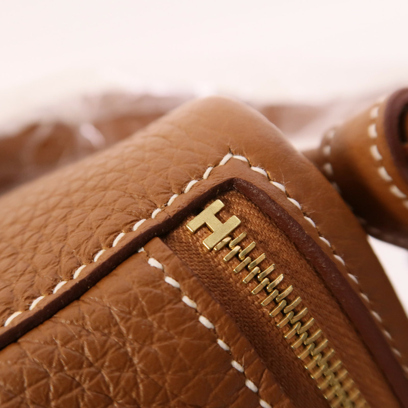 HERMES Clemence皮革Mini Lindy金扣手挽肩背兩用袋Gold-8