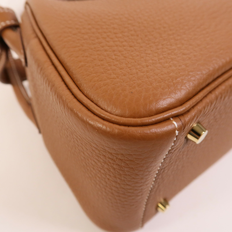 HERMES Clemence皮革Mini Lindy金扣手挽肩背兩用袋Gold-11