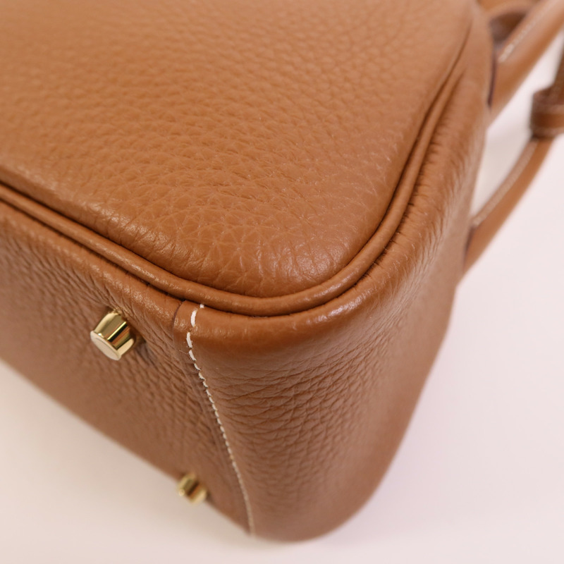 HERMES Clemence皮革Mini Lindy金扣手挽肩背兩用袋Gold-12