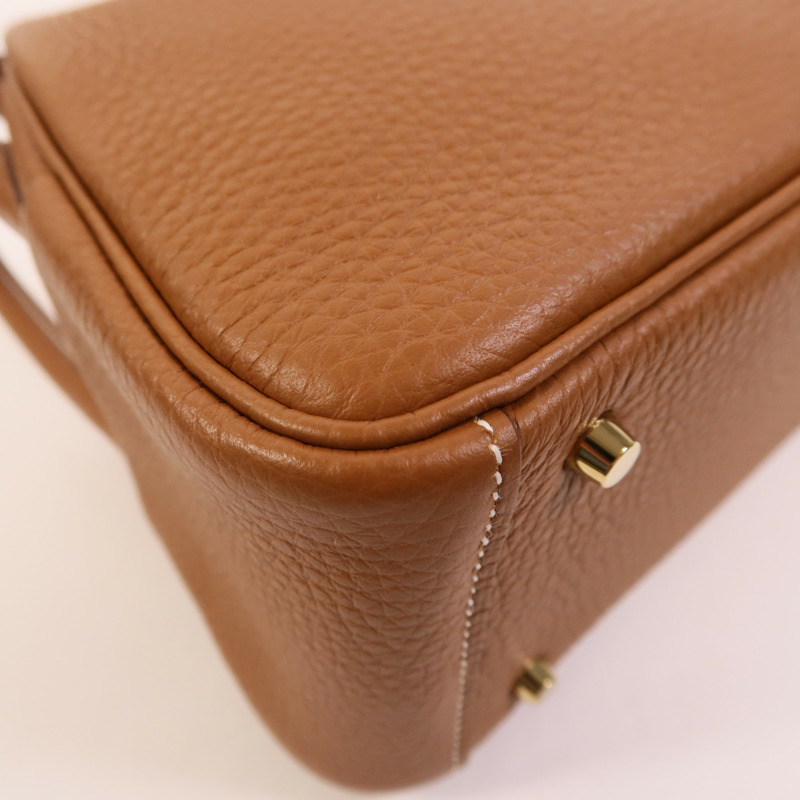 HERMES Clemence皮革Mini Lindy金扣手挽肩背兩用袋Gold-13