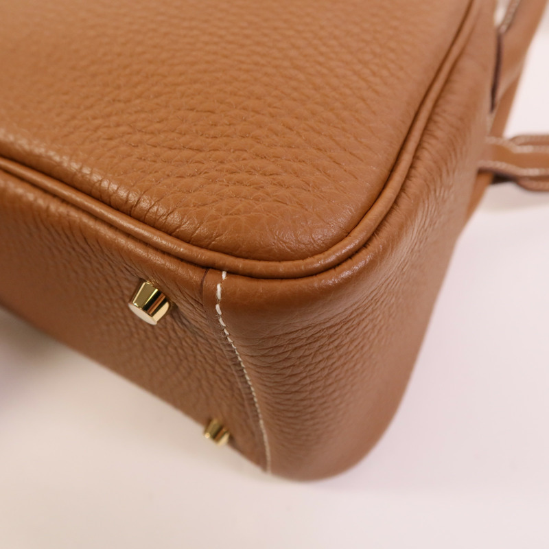 HERMES Clemence皮革Mini Lindy金扣手挽肩背兩用袋Gold-14