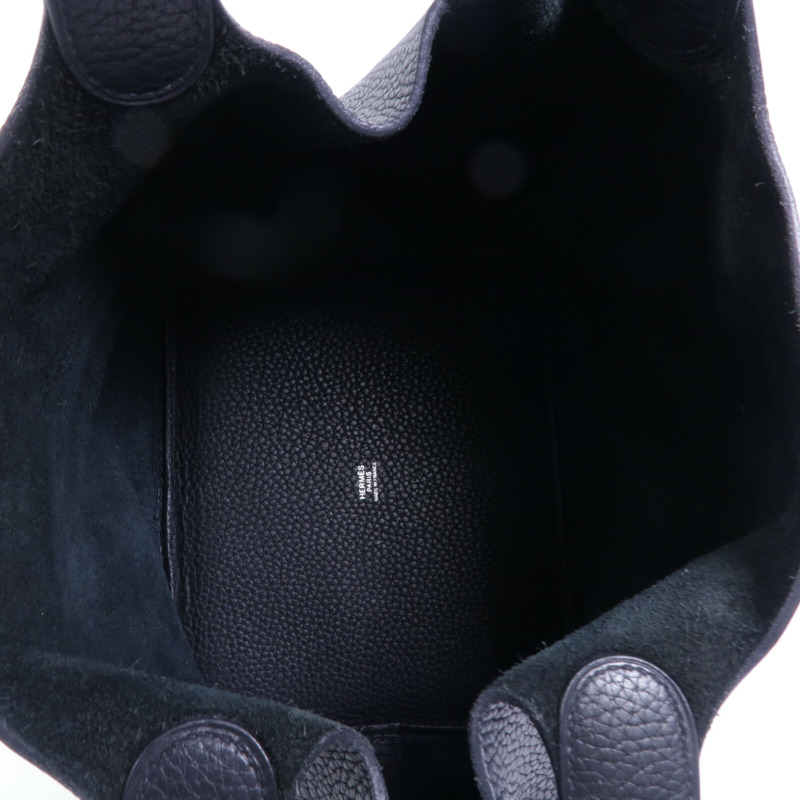 HERMES Clemence皮革Picotin MM手挽袋Noir-4