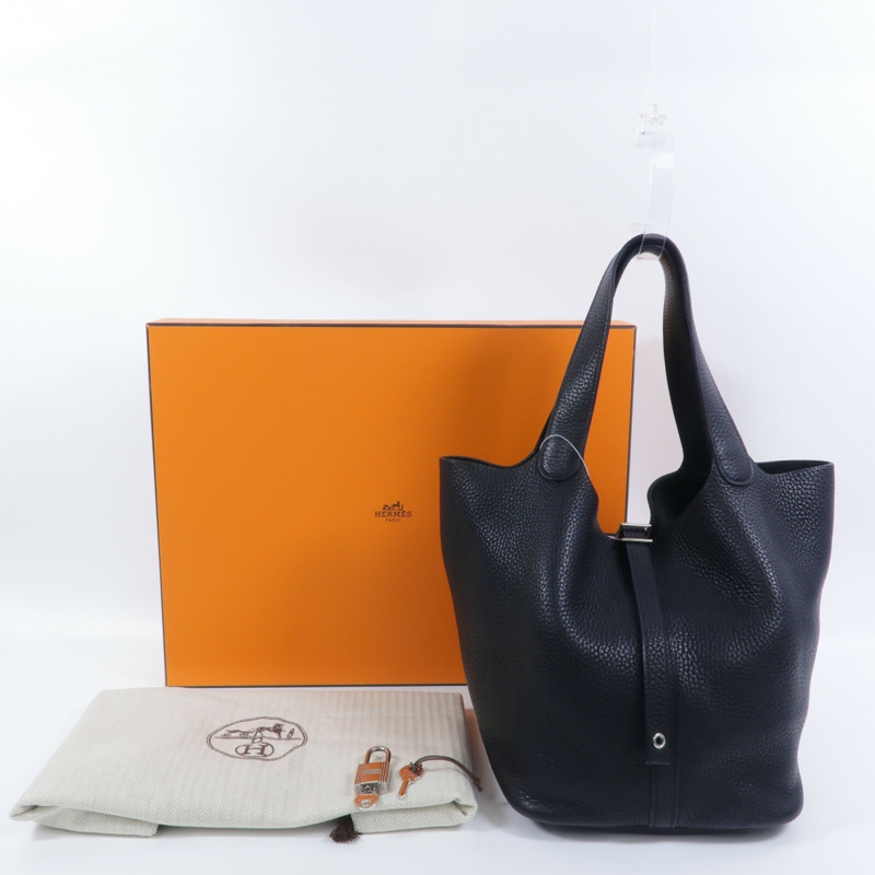 HERMES Clemence皮革Picotin MM手挽袋Noir-9