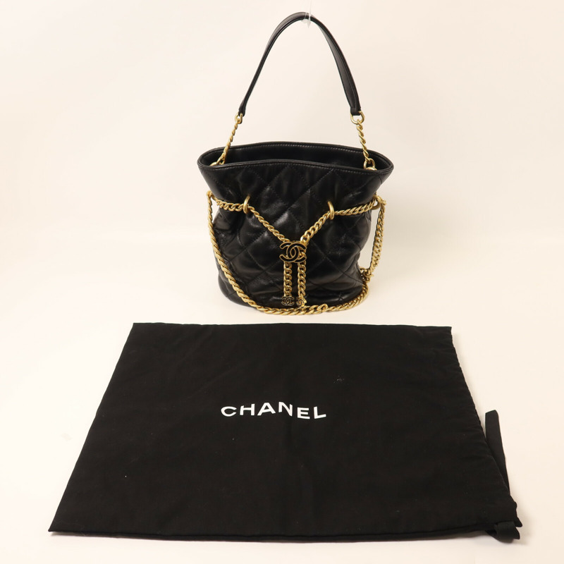 CHANEL 羊皮皮革Chain Shoulder Bucket鏈帶手挽肩背兩用袋-8