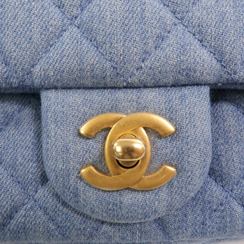CHANEL 牛仔布Classic 20鏈帶手挽肩背兩用袋-6