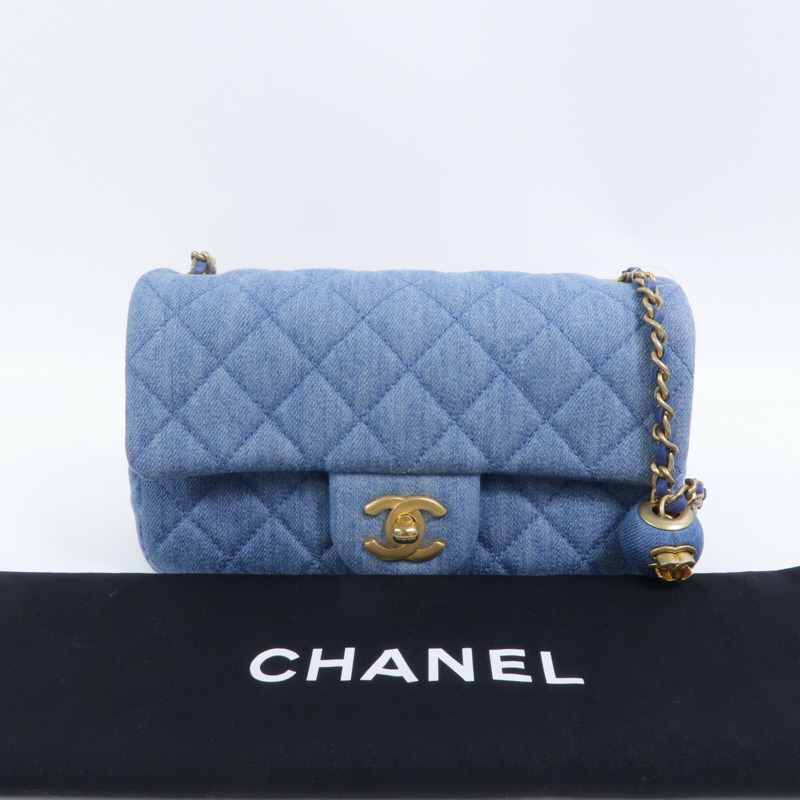 CHANEL 牛仔布Classic 20鏈帶手挽肩背兩用袋-10